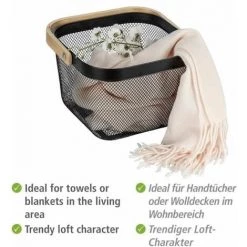 WENKO Corbeille Bambusa, Panier De Rangement Métallique Avec Poignée En Bois Bambou, Acier - Bambou, 25x17x25 Cm, Noir/bois 9 WENKO Corbeille Bambusa, Panier De Rangement Métallique Avec Poignée En Bois Bambou, Acier - Bambou, 25x17x25 Cm, Noir/bois -WENKO Soldes 34038557 3