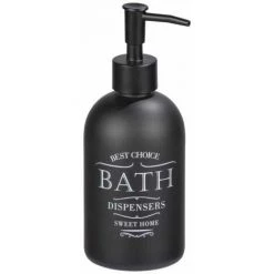 WENKO Distributeur De Savon Liquide, "Sweet Home", Distributeur Savon Verre, Capacité 400ml, Verre, 8,2x19x7,6 Cm, Noir