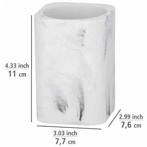 WENKO Gobelet Salle De Bain Desio, Porte Brosse à Dent, Polyrésine Effet Marbre, 7,7x11x7,6 Cm, Blanc - Gris 5 WENKO Gobelet Salle De Bain Desio, Porte Brosse à Dent, Polyrésine Effet Marbre, 7,7x11x7,6 Cm, Blanc - Gris – Image 3