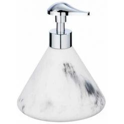 WENKO Distributeur Savon Liquide Desio, Capacité De 300 Ml, Polyrésine Effet Marbre, Ø 13,1 X 16 Cm, Blanc - Gris