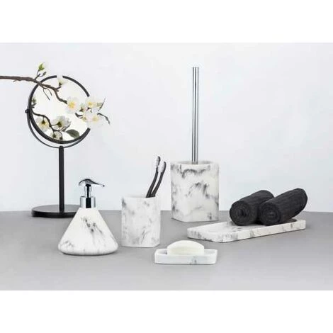 WENKO Distributeur Savon Liquide Desio, Capacité De 300 Ml, Polyrésine Effet Marbre, Ø 13,1 X 16 Cm, Blanc - Gris 7 WENKO Distributeur Savon Liquide Desio, Capacité De 300 Ml, Polyrésine Effet Marbre, Ø 13,1 X 16 Cm, Blanc - Gris – Image 5