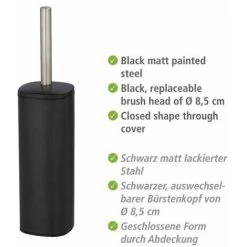 WENKO Brosse WC Fermée Alassio, Design Fermé, Brosse WC Noire, Acier, 9,3x39,2x9,3 Cm, Noir Mat -WENKO Soldes 34038570 2