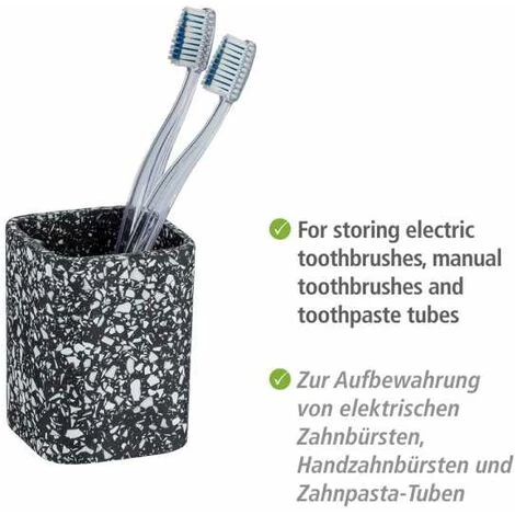 WENKO Gobelet Salle De Bain Terrazzo, Porte Brosse à Dent, Polyrésine Aspect Mosaique, 8x10,5x8 Cm, Noir 4 WENKO Gobelet Salle De Bain Terrazzo, Porte Brosse à Dent, Polyrésine Aspect Mosaique, 8x10,5x8 Cm, Noir – Image 2