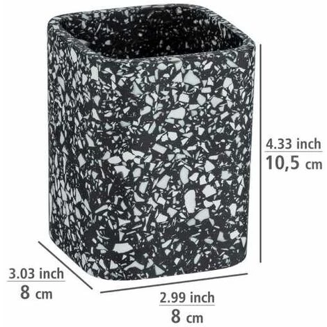 WENKO Gobelet Salle De Bain Terrazzo, Porte Brosse à Dent, Polyrésine Aspect Mosaique, 8x10,5x8 Cm, Noir 5 WENKO Gobelet Salle De Bain Terrazzo, Porte Brosse à Dent, Polyrésine Aspect Mosaique, 8x10,5x8 Cm, Noir – Image 3
