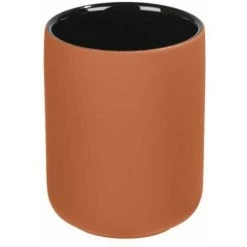 WENKO Porte Brosse à Dent Avellino, Gobelet Salle De Bain, Céramique Haut De Gamme Surface Agrippante Soft-Touch, Ø 7,5x9,5cm, Terracotta