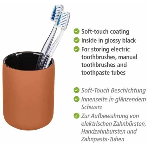 WENKO Porte Brosse à Dent Avellino, Gobelet Salle De Bain, Céramique Haut De Gamme Surface Agrippante Soft-Touch, Ø 7,5x9,5cm, Terracotta 4 WENKO Porte Brosse à Dent Avellino, Gobelet Salle De Bain, Céramique Haut De Gamme Surface Agrippante Soft-Touch, Ø 7,5x9,5cm, Terracotta – Image 2