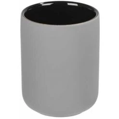 WENKO Porte Brosse à Dent Avellino, Gobelet Salle De Bain, Céramique Haut De Gamme Surface Agrippante Soft-Touch, Ø 7,5x9,5cm, Gris