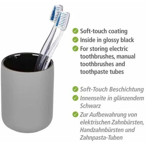WENKO Porte Brosse à Dent Avellino, Gobelet Salle De Bain, Céramique Haut De Gamme Surface Agrippante Soft-Touch, Ø 7,5x9,5cm, Gris 4 WENKO Porte Brosse à Dent Avellino, Gobelet Salle De Bain, Céramique Haut De Gamme Surface Agrippante Soft-Touch, Ø 7,5x9,5cm, Gris – Image 2