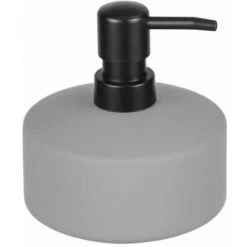 WENKO Distributeur De Savon Liquide Avellino, Capacité De 380 Ml, Surface Agrippante Soft-Touch, Céramique, Ø 10,5x12,5 Cm, Gris Mat
