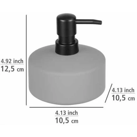 WENKO Distributeur De Savon Liquide Avellino, Capacité De 380 Ml, Surface Agrippante Soft-Touch, Céramique, Ø 10,5x12,5 Cm, Gris Mat 5 WENKO Distributeur De Savon Liquide Avellino, Capacité De 380 Ml, Surface Agrippante Soft-Touch, Céramique, Ø 10,5x12,5 Cm, Gris Mat – Image 3
