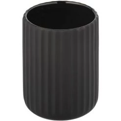 WENKO Support Brosse à Dents Belluno, Gobelet Salle De Bain Céramique "soft Touch", Porte Brosse à Dent, Ø 8x11 Cm, Noir