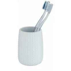 WENKO Porte Brosse à Dent Barinas, Gobelet Salle De Bain, Céramique à Relief, Ø 7,4x10,7 Cm, Blanc