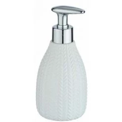 WENKO Distributeur Savon Liquide Barinas, Capacité 300 Ml, Céramique, 7,8x18,3x8,8 Cm, Blanc