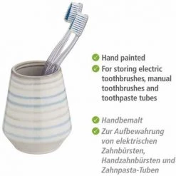 WENKO Porte Brosse à Dent Navalon, Gobelet Salle De Bain Céramique Rayée Peint à La Main, Ø 9x10,3 Cm, Multicolore -WENKO Soldes 34038598 2