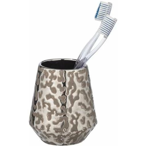 WENKO Gobelet Salle De Bain Burgos, Porte Brosse à Dent, Céramique Brillante à Relief, Ø 9,1x10,5 Cm, Marron 3 WENKO Gobelet Salle De Bain Burgos, Porte Brosse à Dent, Céramique Brillante à Relief, Ø 9,1x10,5 Cm, Marron