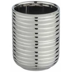 WENKO Gobelet Salle De Bain Vilalba, Gobelet Brosse à Dent, Céramique Brillante, Ø 7,4x9,7 Cm, Argent