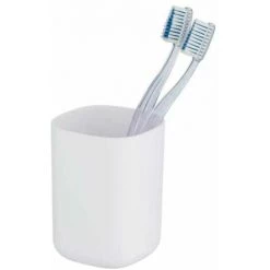 WENKO Porte Brosse à Dent Davos, Gobelet Salle De Bain, Plastique Sans BPA, Ø 7,7x10,5 Cm, Blanc Mat