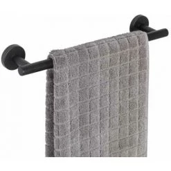 WENKO Porte Serviette Mural Bosio, Barre Porte Serviette Murale Fixation Murale Inclus, Acier Inoxydable, 40x5,5x7 Cm, Noir Mat