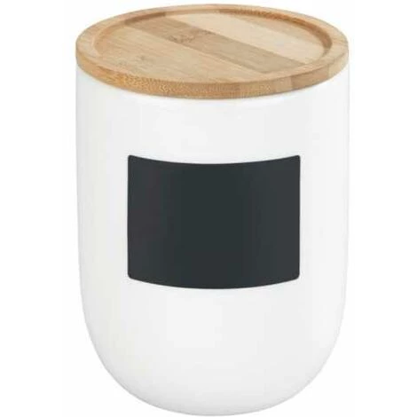 WENKO Boite De Conservation Waia, Avec Couvercle Hermétique En Bambou, Conservation Vrac, Avec étiquette Ardoise, Capacité 0,8L, Céramique - Bambou, Ø 11x14,5 Cm, Blanc - Marron 3 WENKO Boite De Conservation Waia, Avec Couvercle Hermétique En Bambou, Conservation Vrac, Avec étiquette Ardoise, Capacité 0,8L, Céramique - Bambou, Ø 11x14,5 Cm, Blanc - Marron