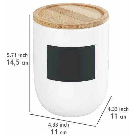 WENKO Boite De Conservation Waia, Avec Couvercle Hermétique En Bambou, Conservation Vrac, Avec étiquette Ardoise, Capacité 0,8L, Céramique - Bambou, Ø 11x14,5 Cm, Blanc - Marron 7 WENKO Boite De Conservation Waia, Avec Couvercle Hermétique En Bambou, Conservation Vrac, Avec étiquette Ardoise, Capacité 0,8L, Céramique - Bambou, Ø 11x14,5 Cm, Blanc - Marron – Image 5