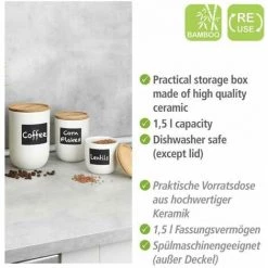 WENKO Boite De Conservation Waia, Avec Couvercle Hermétique En Bambou, Conservation Vrac, Avec étiquette Ardoise, Capacité 1,5L, Céramique - Bambou, Ø 12,5x18,5 Cm, Blanc - Marron 9 WENKO Boite De Conservation Waia, Avec Couvercle Hermétique En Bambou, Conservation Vrac, Avec étiquette Ardoise, Capacité 1,5L, Céramique - Bambou, Ø 12,5x18,5 Cm, Blanc - Marron -WENKO Soldes 34038640 3