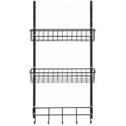 WENKO Étagère De Cuisine à Suspendre, Espace De Rangement Supplémentaire Fixation Sans Perçage, Métal, 39x75x10 Cm, Noir