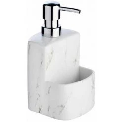 WENKO Distributeur Liquide Vaisselle, Distributeur Liquide Vaisselle Porte éponge, Festival, Capacité De 380 Ml, Céramique, 10x18x10 Cm, Effet Marbre