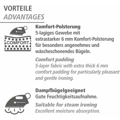 WENKO Housse De Table à Repasser Air Comfort Avec Zone Magiglisse M, Housse De Repassage Centrale Vapeur, Rembourrage 5 Couches Et Revêtement Aluminium, Eco-Tex Standard, 125x40 Cm, Bleu 6 WENKO Housse De Table à Repasser Air Comfort Avec Zone Magiglisse M, Housse De Repassage Centrale Vapeur, Rembourrage 5 Couches Et Revêtement Aluminium, Eco-Tex Standard, 125x40 Cm, Bleu – Image 4