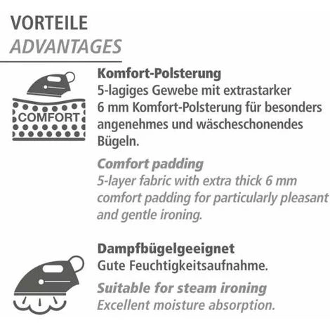 WENKO Nappe De Repassage Vapeur Air Comfort Repassage Rapide, Couverture De Repassage Avec Rembourrage Confort à 5 Couches, Coton Eco-Tex Standard, 130x65 Cm, Bleu - Bleu 6 WENKO Nappe De Repassage Vapeur Air Comfort Repassage Rapide, Couverture De Repassage Avec Rembourrage Confort à 5 Couches, Coton Eco-Tex Standard, 130x65 Cm, Bleu - Bleu – Image 4