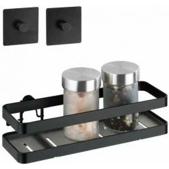 WENKO Etagère à épices Murale Noire Gala, étagère Murale Cuisine Fixation Sans Perçage Avec Adaptateur Turbo-Loc® Inclus, Acier, 22x5,5x7 Cm, Noir Mat