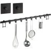 WENKO Barre De Crédence Cuisine Gala, Porte Ustensiles De Cuisine Mural Avec 8 Crochets De Suspension, Fixation Sans Perçage Avec Adaptateur Turbo-Loc® Inclus, Acier, 60x4x2,5 Cm, Noir Mat -WENKO Soldes 34038667 1