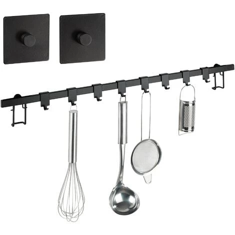 WENKO Barre De Crédence Cuisine Gala, Porte Ustensiles De Cuisine Mural Avec 8 Crochets De Suspension, Fixation Sans Perçage Avec Adaptateur Turbo-Loc® Inclus, Acier, 60x4x2,5 Cm, Noir Mat 3 WENKO Barre De Crédence Cuisine Gala, Porte Ustensiles De Cuisine Mural Avec 8 Crochets De Suspension, Fixation Sans Perçage Avec Adaptateur Turbo-Loc® Inclus, Acier, 60x4x2,5 Cm, Noir Mat