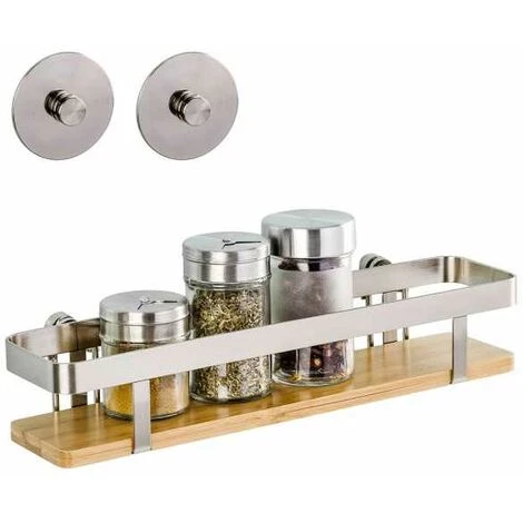 WENKO Etagère à Epices Murale Premium, Etagère Murale Cuisine Fixation Sans Perçage Avec Adaptateur Turbo-Loc® Inclus, Métal - Bambou, 22x5,5x7 Cm, Brillant - Marron 4 WENKO Etagère à Epices Murale Premium, Etagère Murale Cuisine Fixation Sans Perçage Avec Adaptateur Turbo-Loc® Inclus, Métal - Bambou, 22x5,5x7 Cm, Brillant - Marron – Image 2
