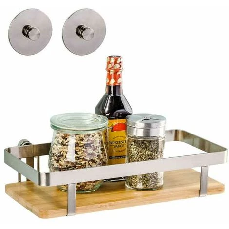 WENKO Étagère Murale Cuisine Premium, Etagère Murale Cuisine Fixation Sans Perçage Avec Adaptateur Turbo-Loc® Inclus, Métal - Bambou, 25x12x5,5 Cm, Marron - Brillant 4 WENKO Étagère Murale Cuisine Premium, Etagère Murale Cuisine Fixation Sans Perçage Avec Adaptateur Turbo-Loc® Inclus, Métal - Bambou, 25x12x5,5 Cm, Marron - Brillant – Image 2