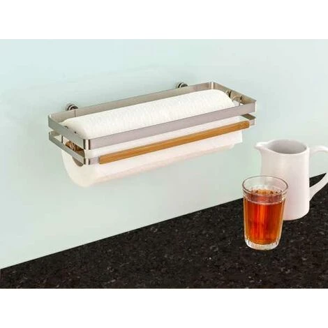 WENKO Porte Essuie-tout Mural Sans Perçage Premium, Porte Sopalin Mural Fixation Sans Perçage Avec Adaptateur Turbo-Loc® Inclus, Acier - Bambou, 30,5x7x1,5 Cm, Brillant - Marron 6 WENKO Porte Essuie-tout Mural Sans Perçage Premium, Porte Sopalin Mural Fixation Sans Perçage Avec Adaptateur Turbo-Loc® Inclus, Acier - Bambou, 30,5x7x1,5 Cm, Brillant - Marron – Image 4