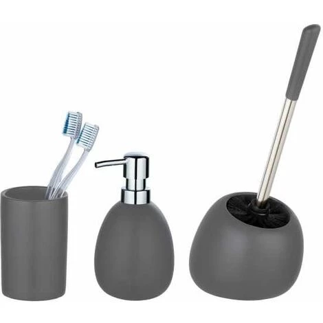 WENKO Accessoire Salle De Bain, Gobelet Brosse à Dent, Distributeur Savon Liquide, Brosse WC, Polaris, Gris Mat 3 WENKO Accessoire Salle De Bain, Gobelet Brosse à Dent, Distributeur Savon Liquide, Brosse WC, Polaris, Gris Mat