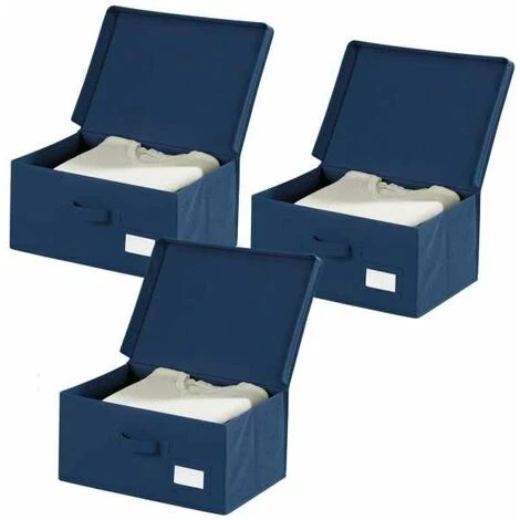 WENKO Boîte De Rangement Tissu Air L, Housse De Rangement Vêtement, Couette, Textiles, Protection Anti Mites, Lot De 3, Polypropylène, 44x33x19 Cm, Bleu Marine 3 WENKO Boîte De Rangement Tissu Air L, Housse De Rangement Vêtement, Couette, Textiles, Protection Anti Mites, Lot De 3, Polypropylène, 44x33x19 Cm, Bleu Marine