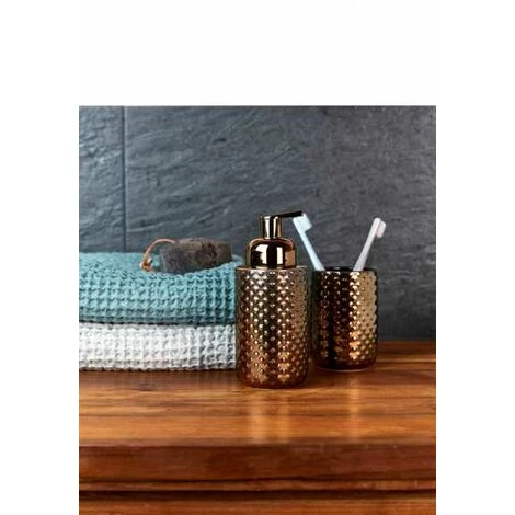 WENKO Set Accessoires Salle De Bain, Gobelet Brosse à Dent, Distributeur Savon Mousse, Brosse WC Noir, Keo, Céramique Cuivrée 4 WENKO Set Accessoires Salle De Bain, Gobelet Brosse à Dent, Distributeur Savon Mousse, Brosse WC Noir, Keo, Céramique Cuivrée – Image 2