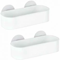 WENKO Etagère Murale Salle De Bain Osimo, Panier De Douche Fixation Sans Perçage Static-Loc®, Lot De 2, Plastique, 27x9,5x12 Cm, Blanc