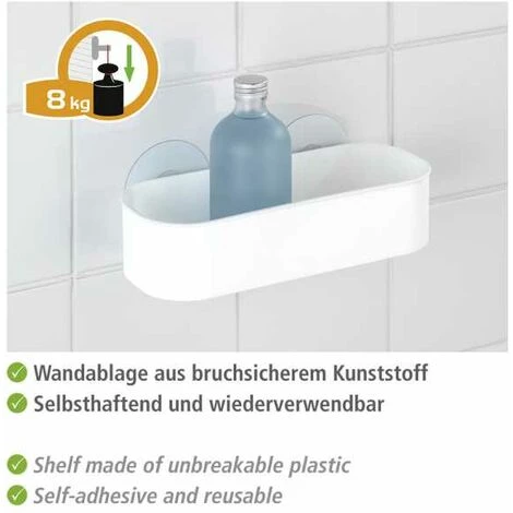 WENKO Etagère Murale Salle De Bain Osimo, Panier De Douche Fixation Sans Perçage Static-Loc®, Lot De 2, Plastique, 27x9,5x12 Cm, Blanc 5 WENKO Etagère Murale Salle De Bain Osimo, Panier De Douche Fixation Sans Perçage Static-Loc®, Lot De 2, Plastique, 27x9,5x12 Cm, Blanc – Image 3