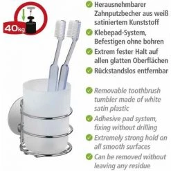 WENKO Porte Savon Liquide Mural Et Porte Gobelet Salle De Bain Mural, Solution Sans Perçage, Innovation "Power Loc Plus" -WENKO Soldes 34038708 4