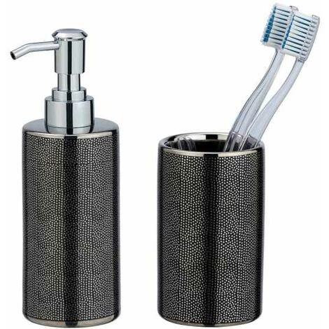 WENKO Set Accessoires Salle De Bain, Gobelet Brosse à Dent, Distributeur Savon Liquide, Céramique, Nuria 3 WENKO Set Accessoires Salle De Bain, Gobelet Brosse à Dent, Distributeur Savon Liquide, Céramique, Nuria
