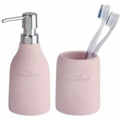 WENKO Set Accessoires Salle De Bain, Gobelet Brosse à Dent, Distributeur Savon Liquide, The Collection, Rose