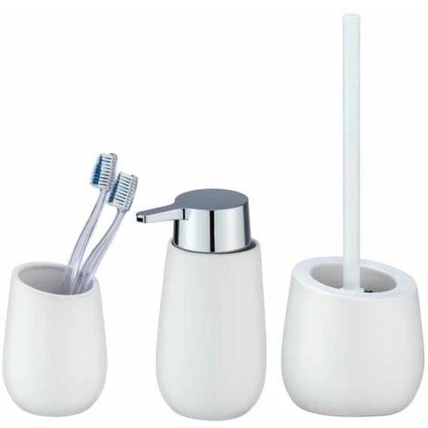 WENKO Set Accessoires Salle De Bain, Gobelet Brosse à Dent, Distributeur Savon Liquide, Brosse WC, Céramique, Badi, Blanc Mat 3 WENKO Set Accessoires Salle De Bain, Gobelet Brosse à Dent, Distributeur Savon Liquide, Brosse WC, Céramique, Badi, Blanc Mat