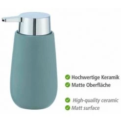 WENKO Set Accessoires Salle De Bain, Gobelet Brosse à Dent, Distributeur Savon Liquide, Brosse WC, Céramique, Badi, Bleu Gris Mat -WENKO Soldes 34038729 3