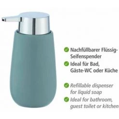 WENKO Set Accessoires Salle De Bain, Gobelet Brosse à Dent, Distributeur Savon Liquide, Brosse WC, Céramique, Badi, Bleu Gris Mat -WENKO Soldes 34038729 4