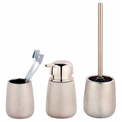 WENKO Set Accessoires Salle De Bain, Gobelet Brosse à Dent, Distributeur Savon Liquide, Brosse WC, Céramique, Glimma, Rose Effet "paillette" 3 WENKO Set Accessoires Salle De Bain, Gobelet Brosse à Dent, Distributeur Savon Liquide, Brosse WC, Céramique, Glimma, Rose Effet "paillette"
