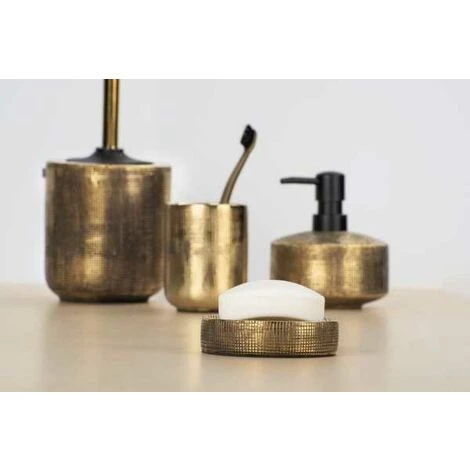WENKO Set Accessoires Salle De Bain, Gobelet Brosse à Dent, Distributeur Savon Liquide, Brosse WC, Céramique, Rivara, Effet "or" 6 WENKO Set Accessoires Salle De Bain, Gobelet Brosse à Dent, Distributeur Savon Liquide, Brosse WC, Céramique, Rivara, Effet "or" – Image 4