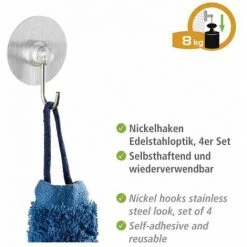 WENKO Crochet Porte Manteau-Porte Serviette Mural, Solution Sans Perçage, Innovation "Static Loc Plus", Osimo, Lot De 12, Plastique, Ø 3,8x2,1 Cm, Chromé -WENKO Soldes 34038736 3