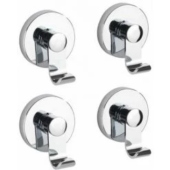 WENKO Crochet Porte Manteau-Porte Serviette Mural, Rond, Solution Sans Perçage, Innovation "Vacuum Loc Plus", Lot De 4